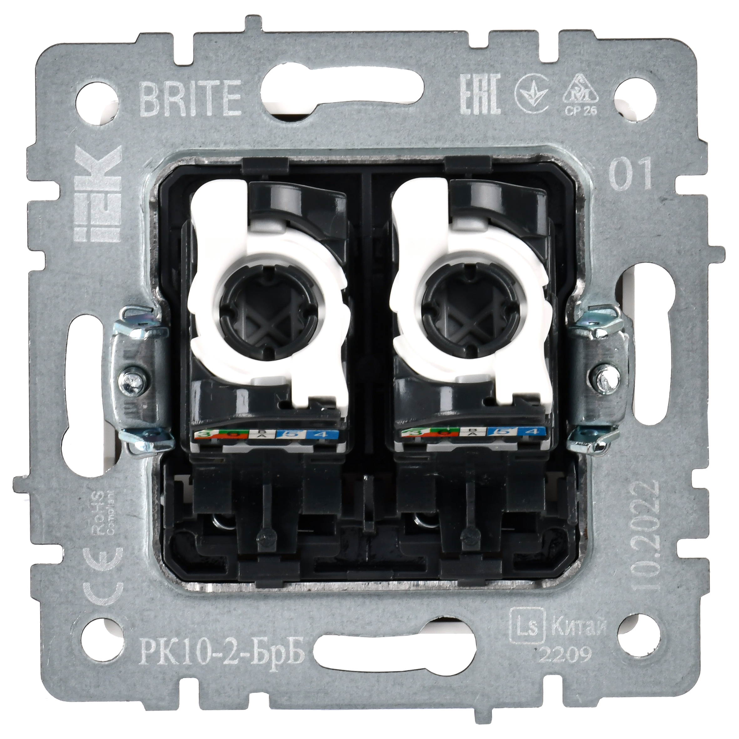 BRITE Розетка компьютерная двойная кат.5E RJ45 РК10-2-БрБ белый IEK - Фото 5