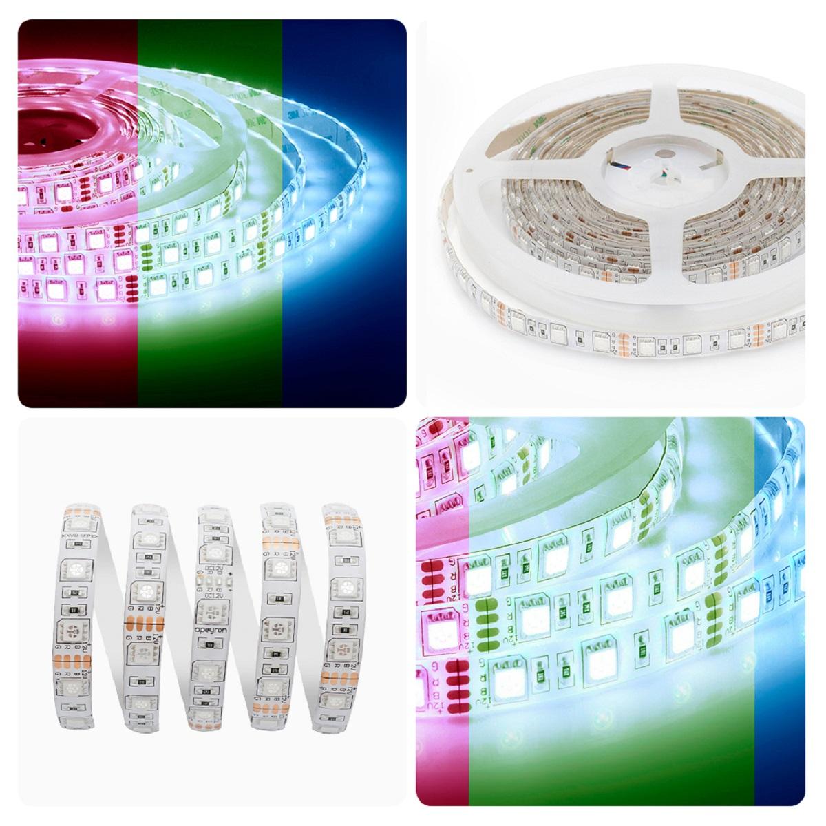 Лента светодиодная СТ smd5050 60д/м 12В IP65 5м RGB Apeyron - Фото 3