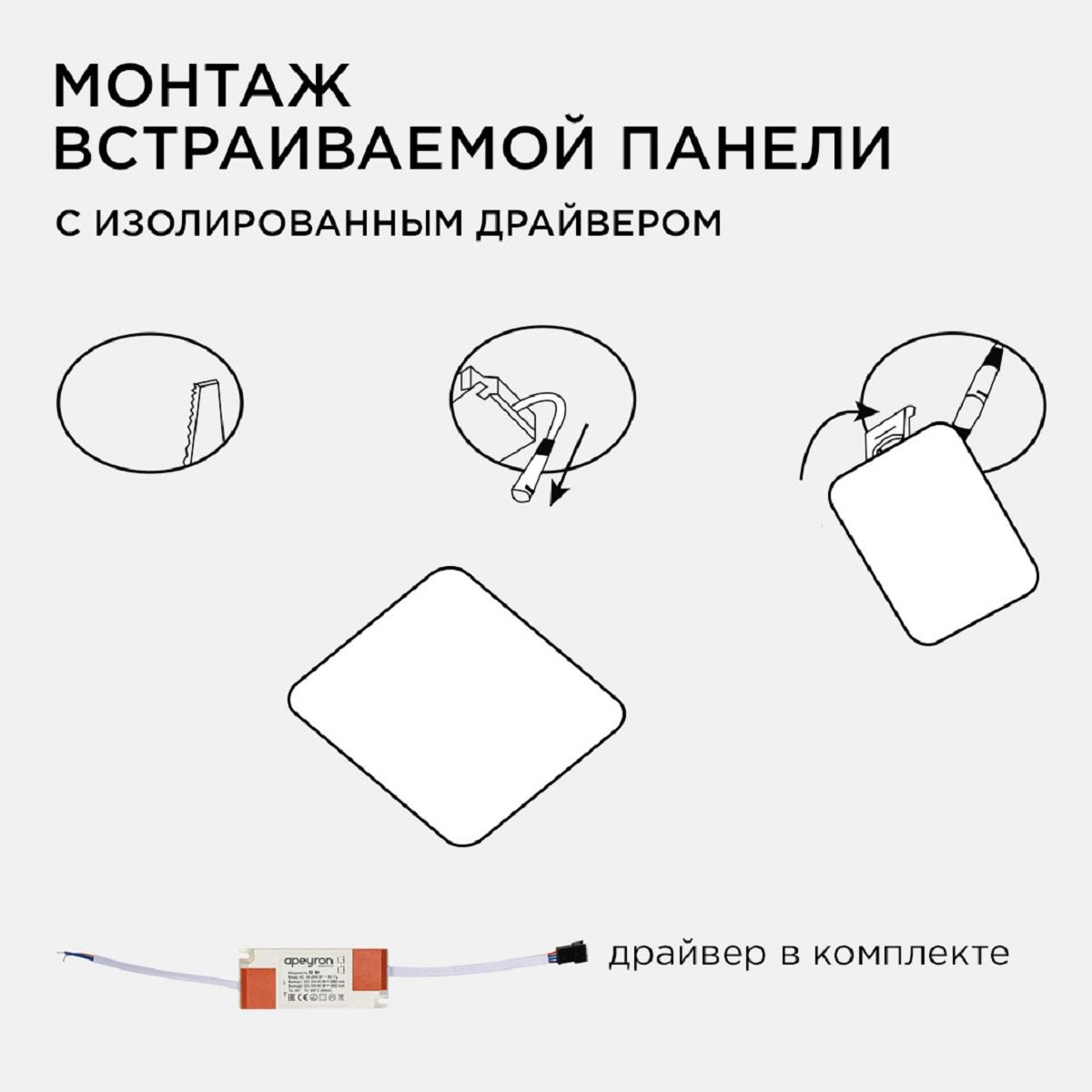 Панель светодиодная встраиваемая безрамочная FLP, 12Вт (8Вт+4Вт), 230В/50Гц, 1020лм, 6500К, IP20, 12 - Фото 11