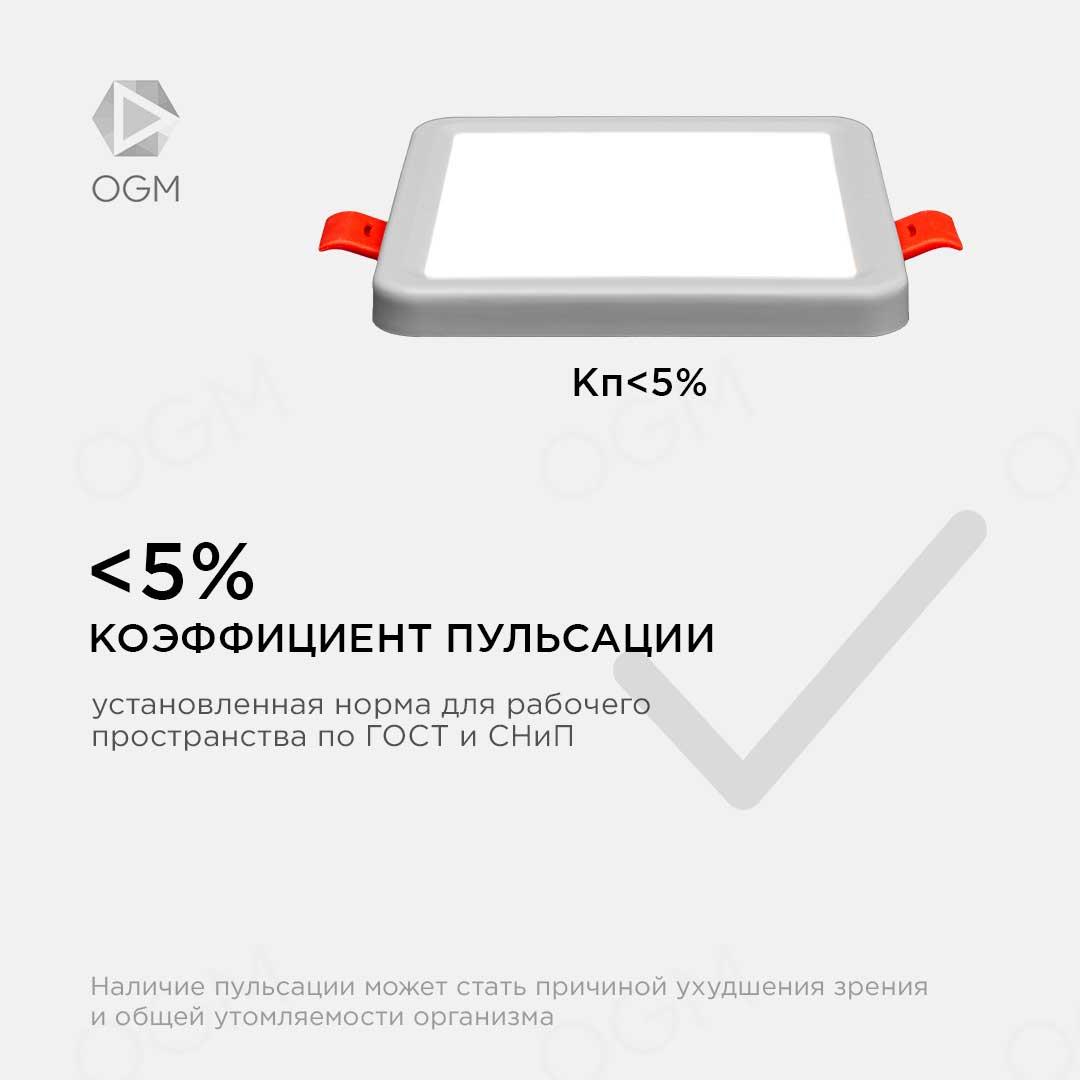 Панель светодиодная встраиваемая квадратная  6Вт, 500Лм, 100х100х20мм, 4500К, Apeyron - Фото 14