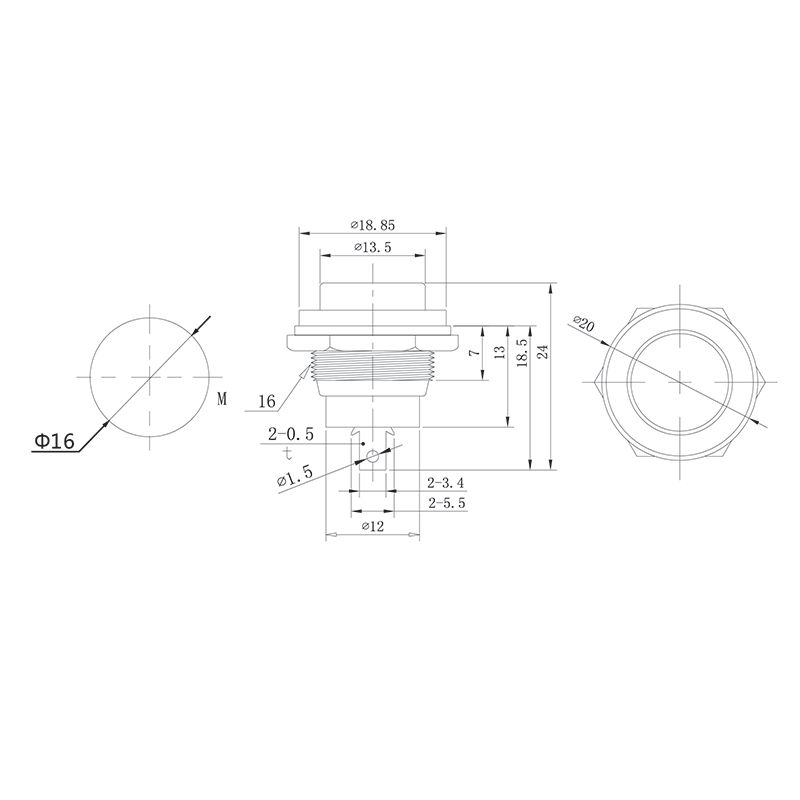 Выключатель-кнопка металл 250V 2А (2с) OFF-(ON) Ø16.2 желтая (RWD-306) REXANT - Фото 2