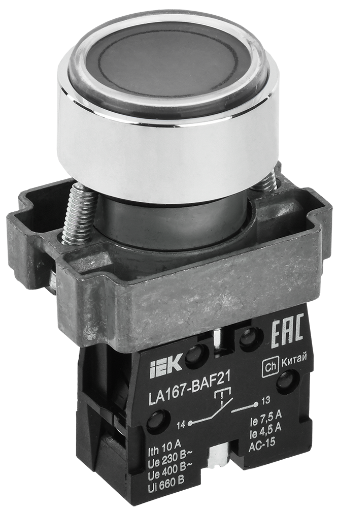 Кнопка управления LA167-BAF21 d=22мм 1з черная IEK