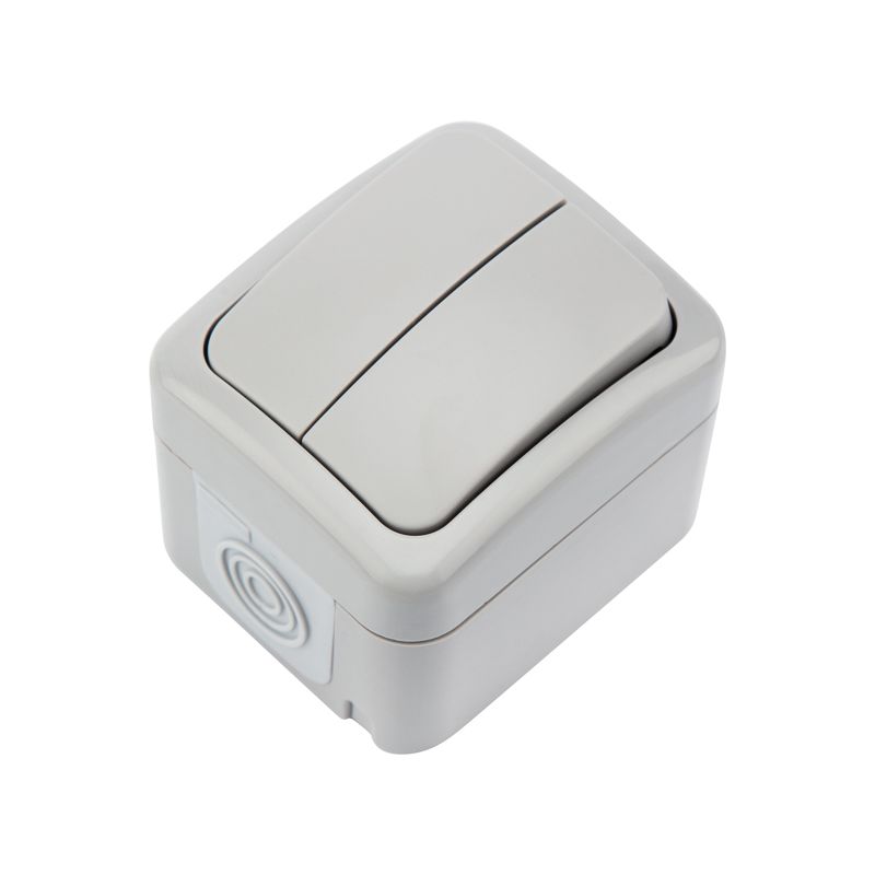 Выключатель двухклавишный Mini OG IP54 о/у, серый KRANZ
