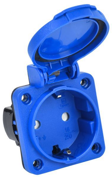 MAGNUM Розетка панельная SCHUKO РП16-3 с защитной шторкой IP54 синий IEK
