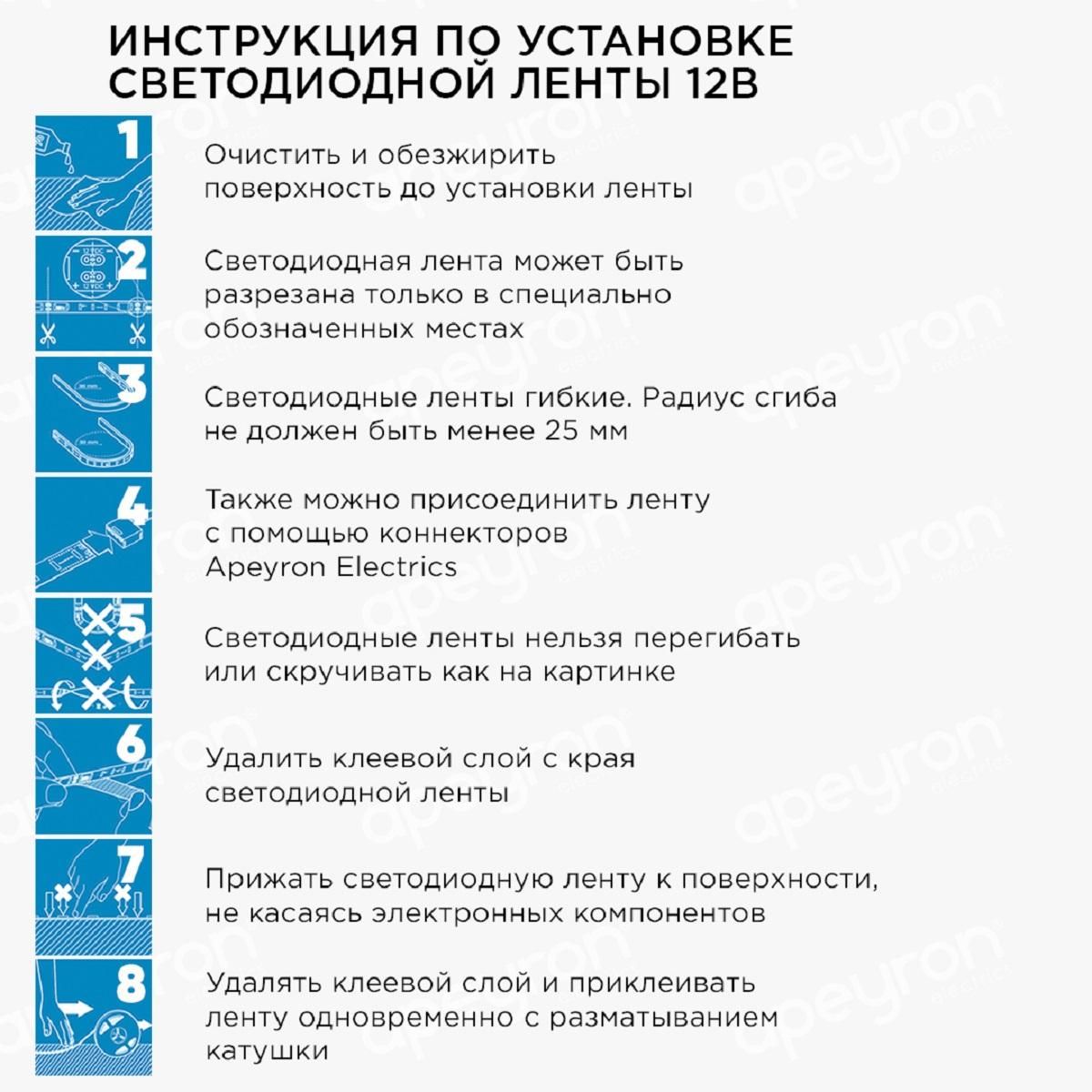 Комплект цифровой светодиодной ленты smd5050 60д/м 12В IP65 5м RGB Apeyron - Фото 6