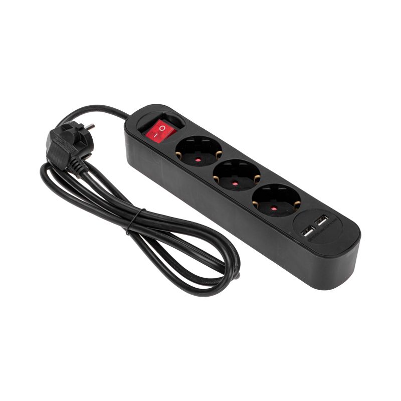 Удлинитель STANDARD 3 гнезда, 1,5м, 3х1,0мм², с/з, с выключателем, 2 USB, черный REXANT - Фото 2