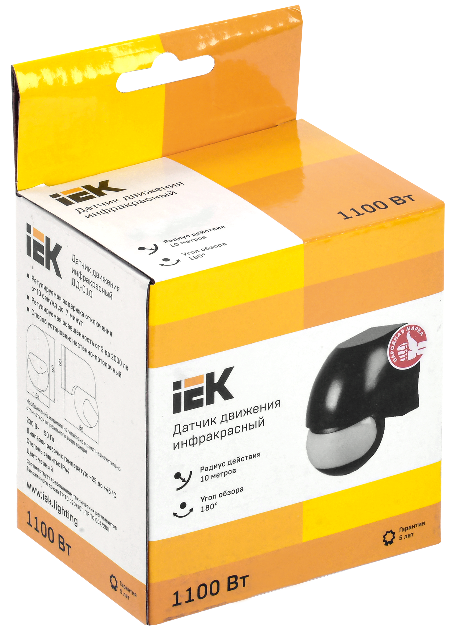 Датчик движения ДД-010 1100Вт 180град 10м IP44 черный IEK - Фото 2