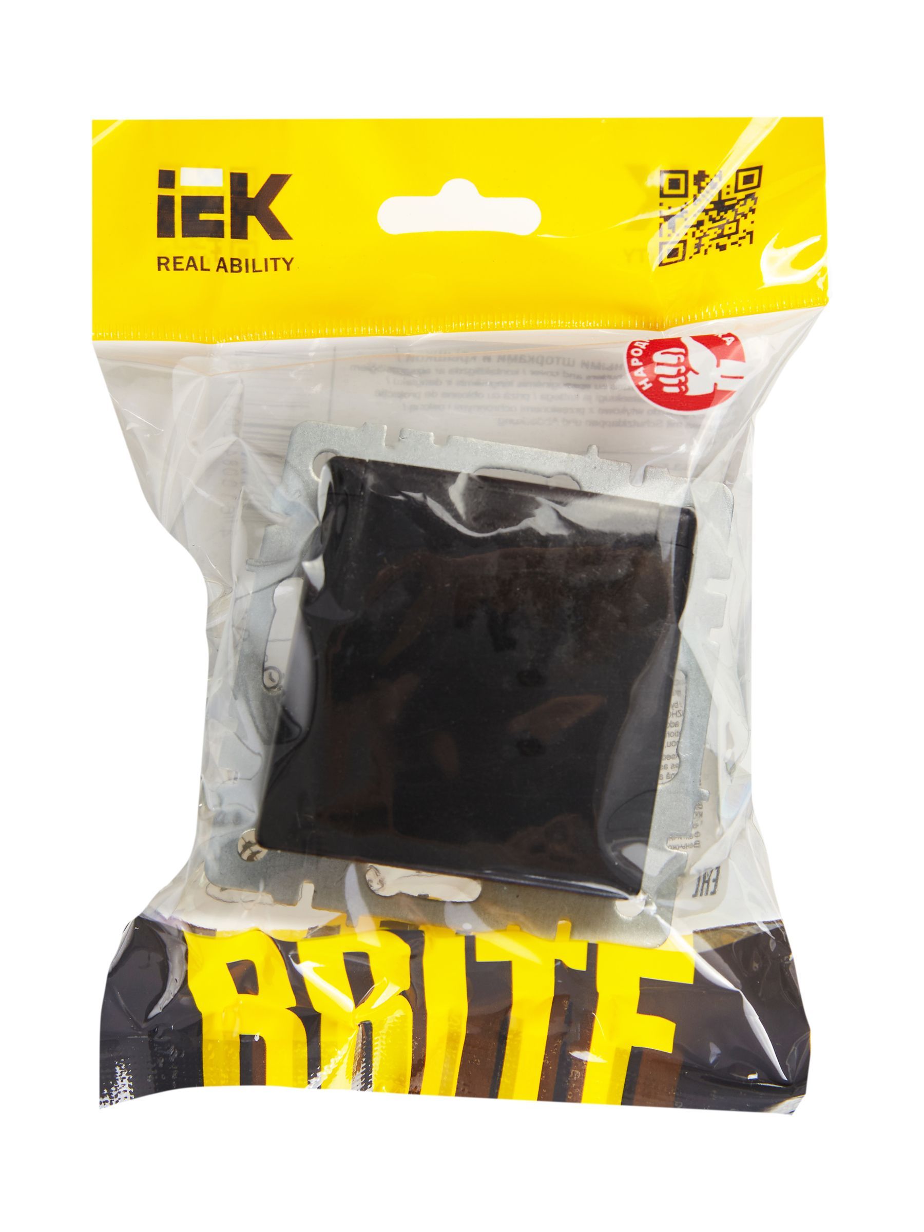 BRITE Розетка 1-местная с заземлением с защитными шторками и крышкой 16А IP20 РСбш10-3-БрЧ черный IEK - Фото 4