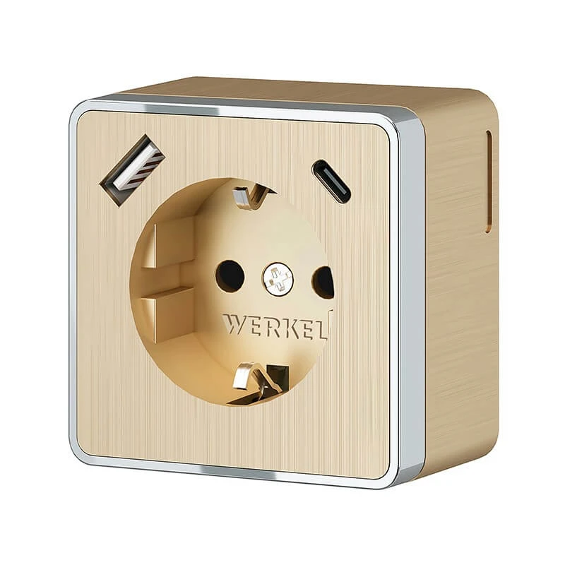 Розетка с заземлением, шторками и USB тип A+C Gallant (шампань рифленый) Werkel
