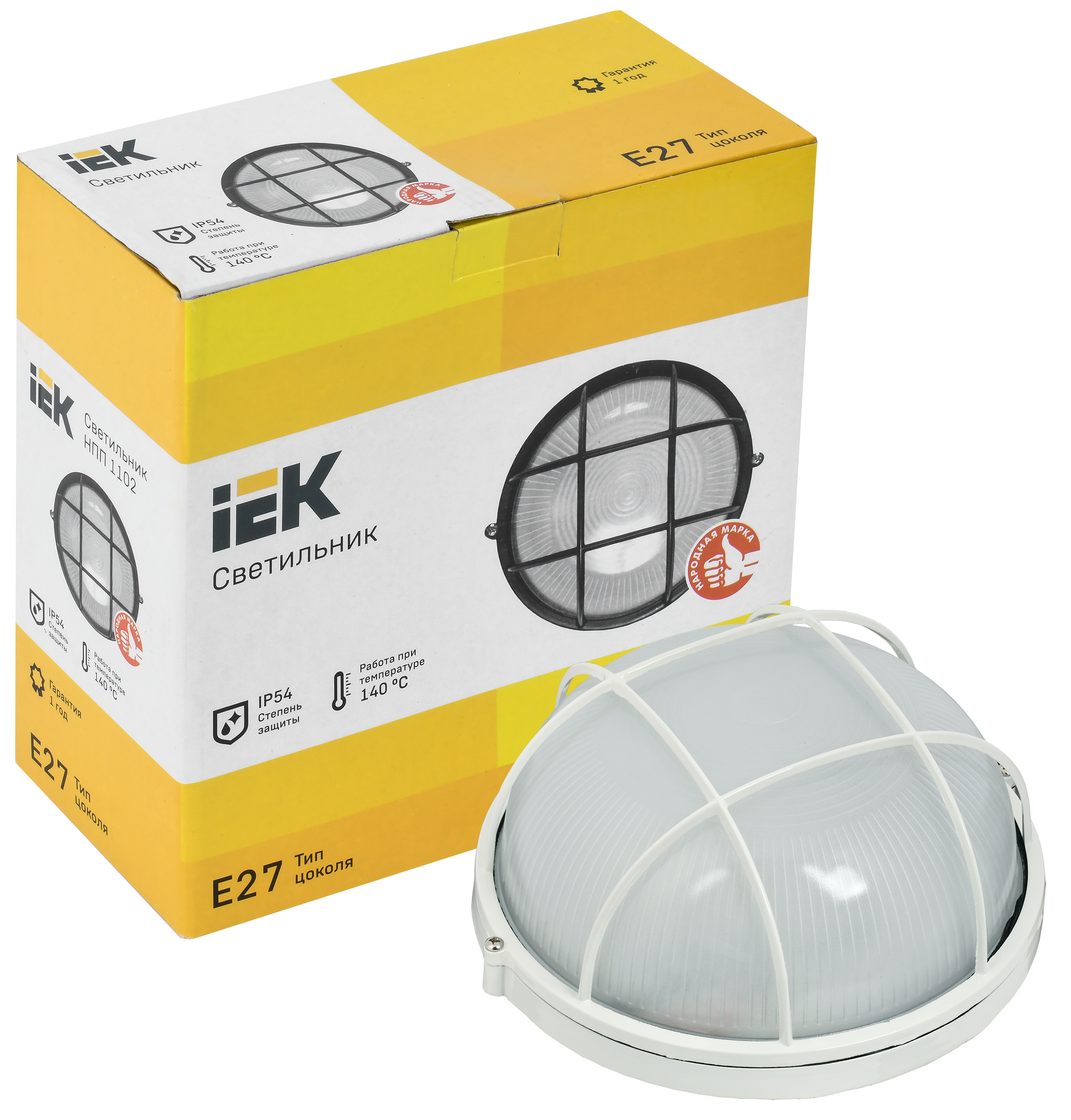Светильник НПП1102 круг с решеткой 100Вт IP54 белый IEK - Фото 3