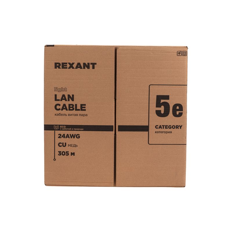 Кабель витая пара F/UTP, CAT 5e, PE, 4PR, 24AWG, OUTDOOR, SOLID, черный, 305м, серия LIGHT, РФ REXANT - Фото 2