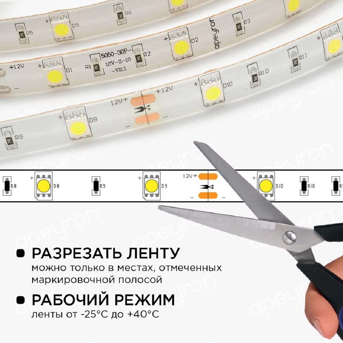 Комплект светодиодной ленты с аксессуарами smd5050 30д/м 12В 6500K IP65 5м Apeyron - Фото 4
