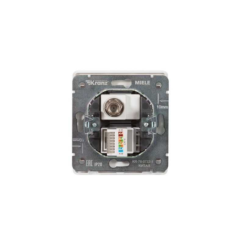 Розетка ROUND компьютерная RJ45 кат6 + TV с/у перламутр KRANZ - Фото 3