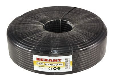 Кабель коаксиальный RG-6U, 75Ом, Cu/Al/Cu, 64%, 100м, OUTDOOR, черный REXANT - Фото 2