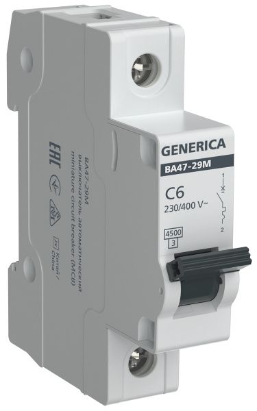 Автоматический выключатель ВА47-29М 1P 6А 4,5кА C GENERICA