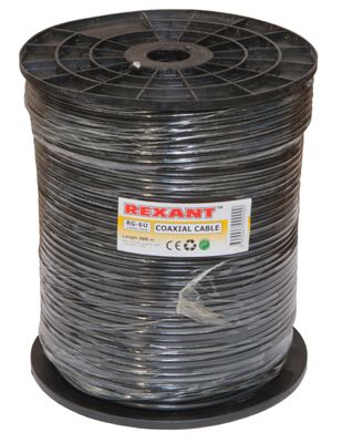 Кабель коаксиальный RG-6U, 75Ом, CCS/Al/Al, 64%, 305м, OUTDOOR, черный REXANT - Фото 2