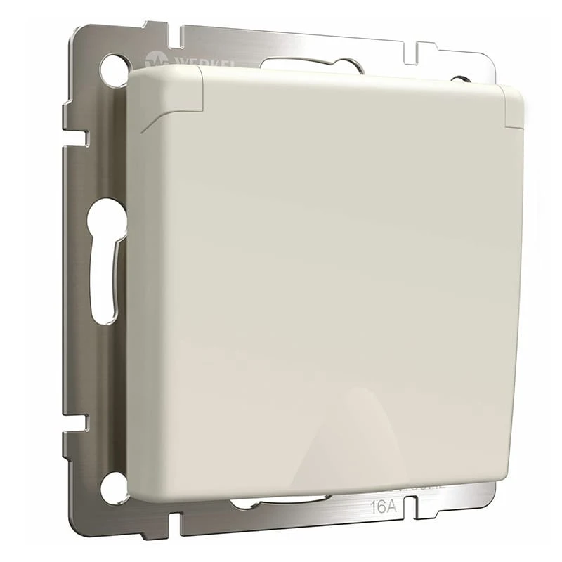 Розетка с заземлением и шторками c крышкой IP44 (айвори матовый) Werkel