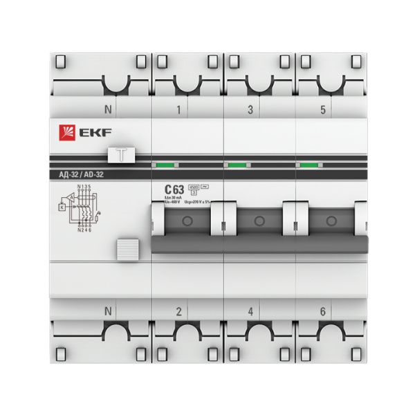 АД-32 3P+N 63А (С) 30мА тип (АС) эл. 4,5кА EKF PROxima