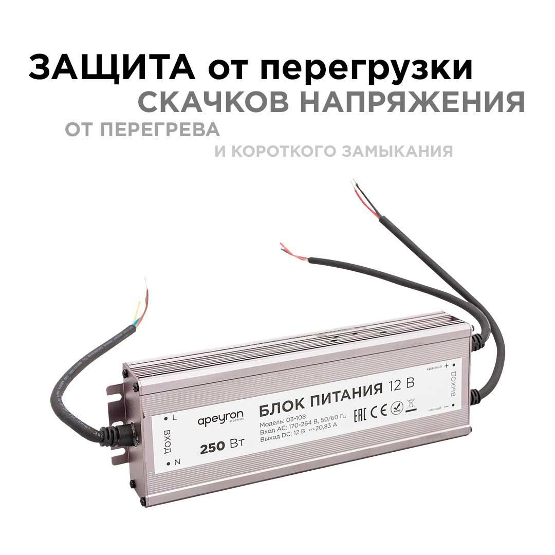 Блок питания 12В, (СТ), 250Вт, импульсный, IP67, 170-264В, 20,83А - Фото 8