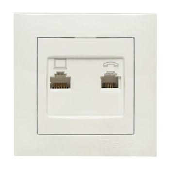 Валенсия розетка RJ-45+RJ11 2-местная белая EKF