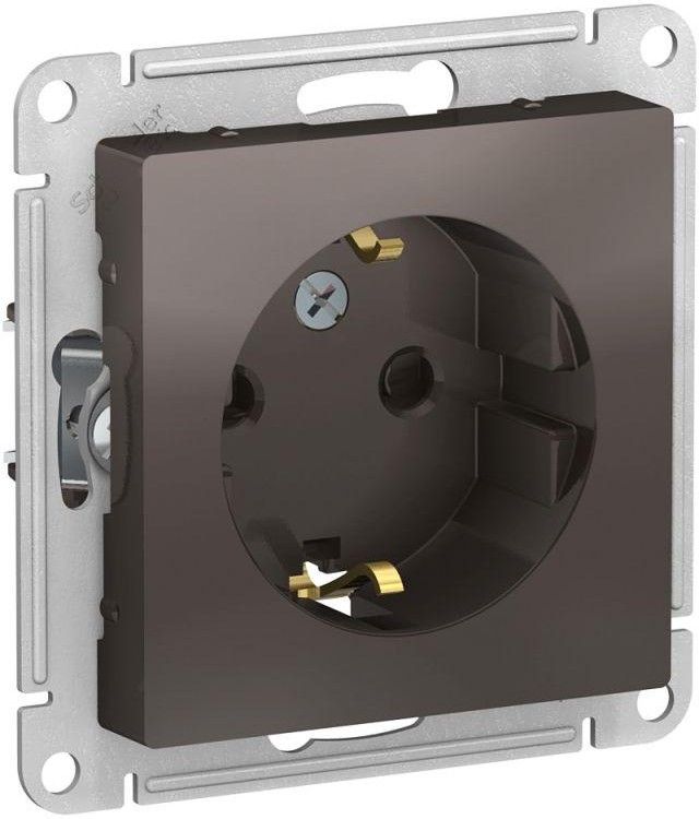 Розетка 1-м СП AtlasDesign 16А IP20 с заземл. защ. шторки механизм мокко SE ATN000645