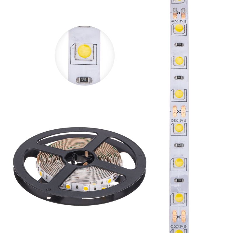 Лента светодиодная 12В, SMD5050, 14,4Вт/м, 60 LED/м, 2700К, 10мм, 3м, для БП с клеммами, IP20 LAMPER - Фото 3