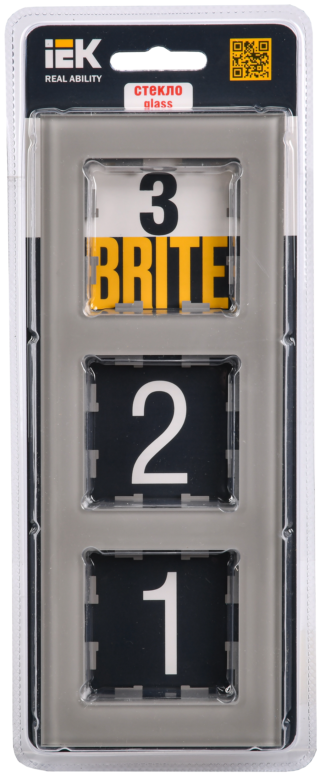BRITE Рамка 3 -местная РУ-3-2-БрД стекло дымчатый IEK - Фото 2
