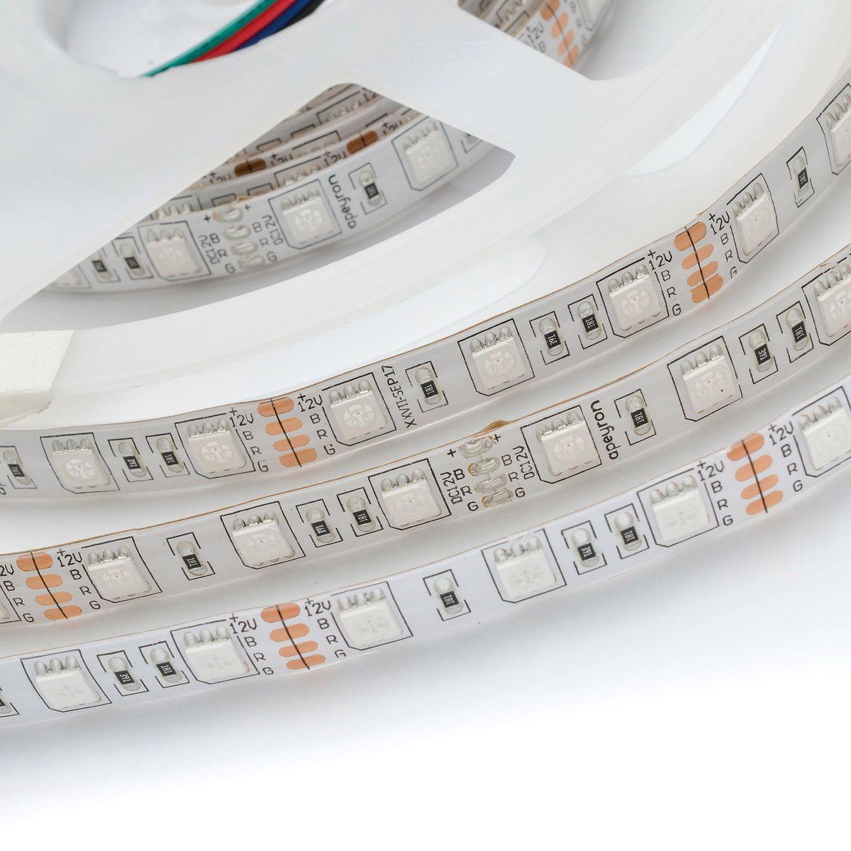 Лента светодиодная СТ smd5050 60д/м 12В IP65 5м RGB Apeyron - Фото 15