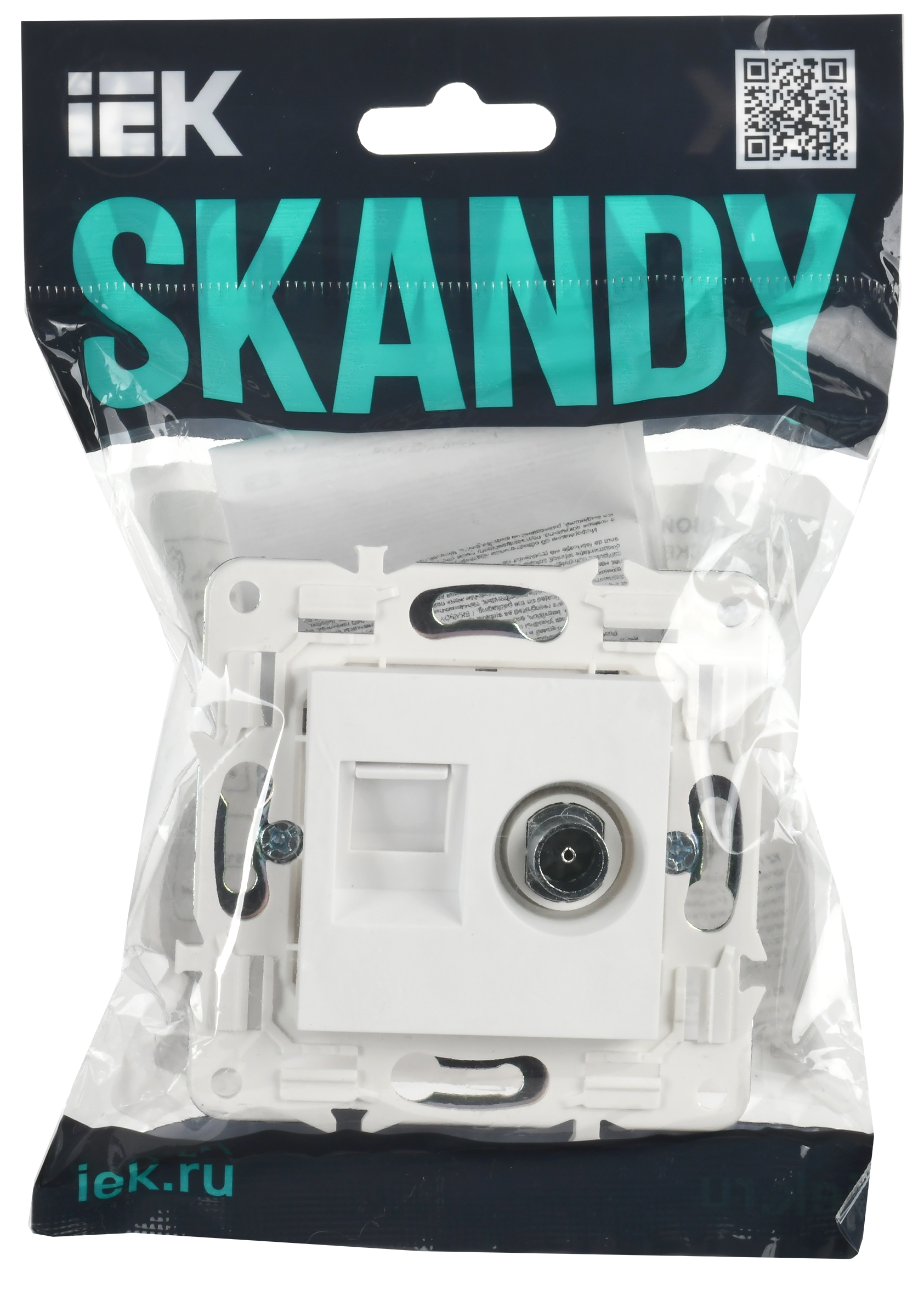 SKANDY Розетка двойная TV+RJ45 кат.6E SK-A15W арктический белый IEK - Фото 2