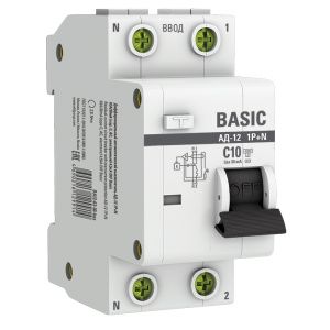 АВДТ АД-12 1P+N 10А х-ка C 30мА тип АС эл. 4,5кА BASIC DA12-10-30-bas