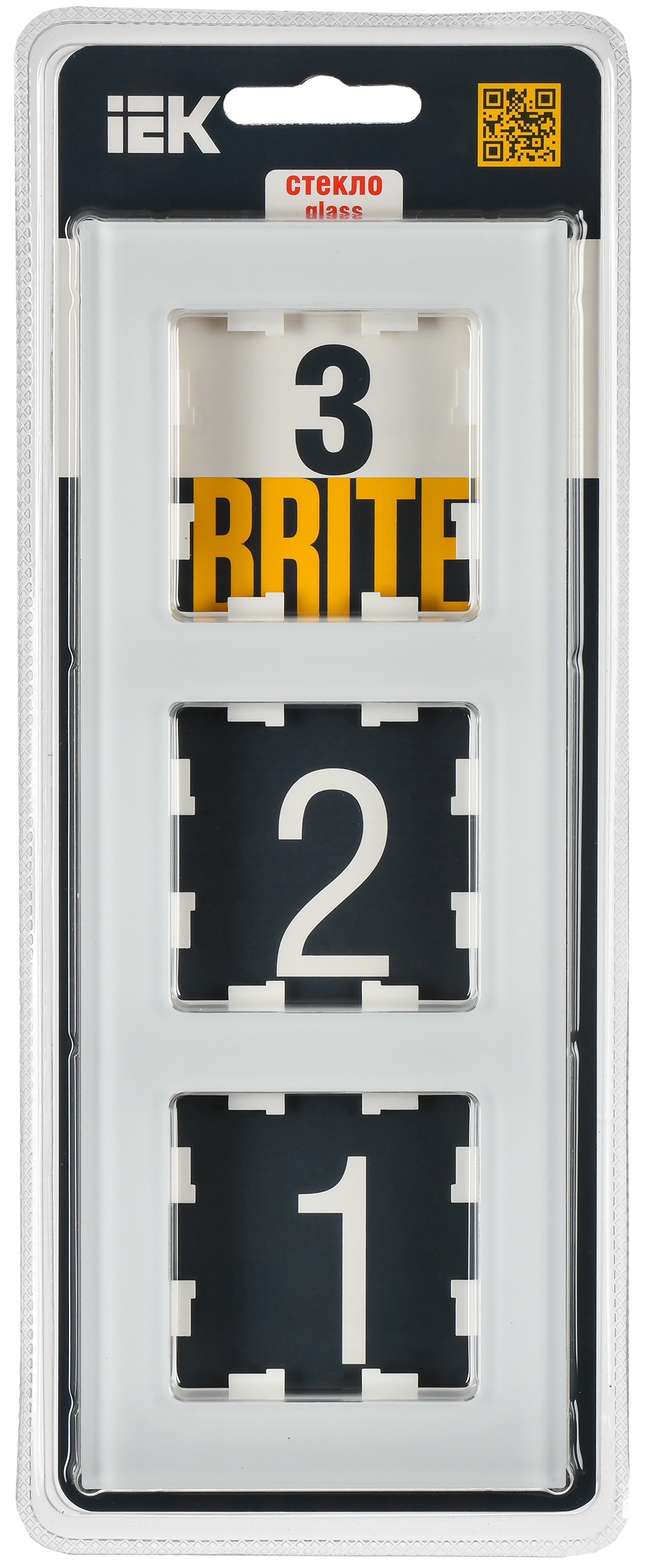 BRITE Рамка 3-местная РУ-3-2-Бр стекло белый матовый IEK - Фото 2