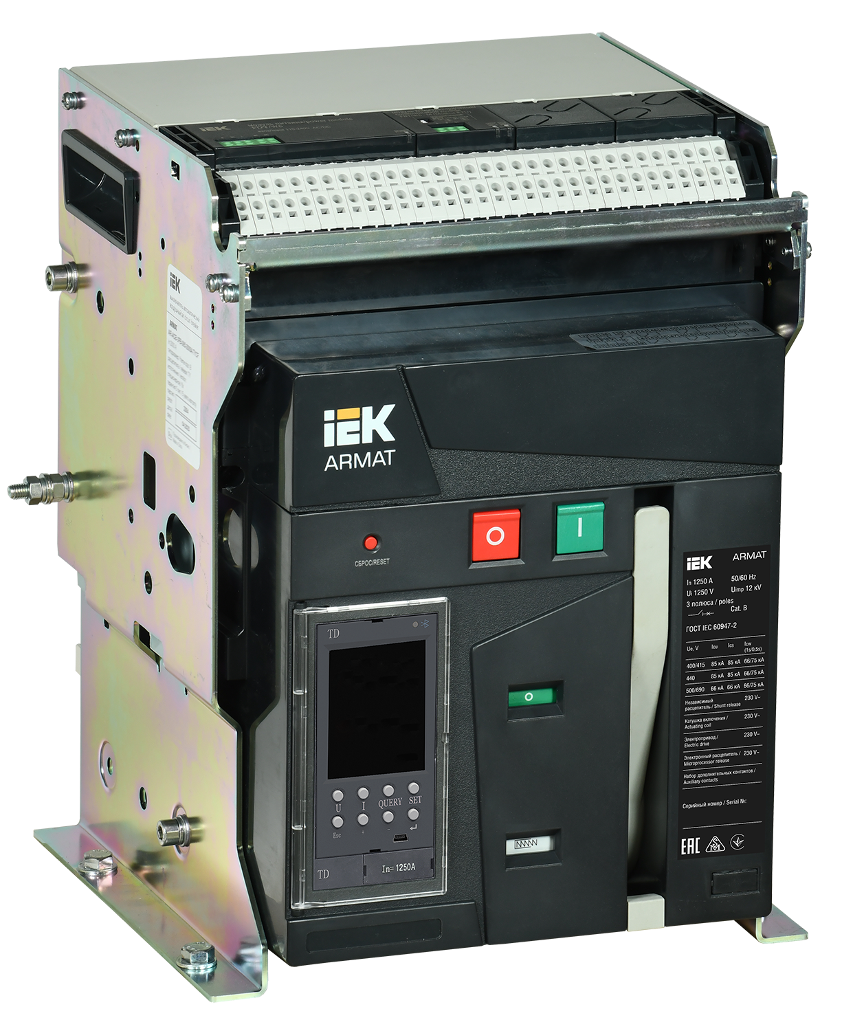 ARMAT AR-A2S TD12 3P F HR Выключатель автоматический воздушный 85кА расцепитель TD 1250А 3P стационарный с аксессуарами ~220-240В: реле отключения, ре AR-ACB-3FB-085-1250A-TDCF