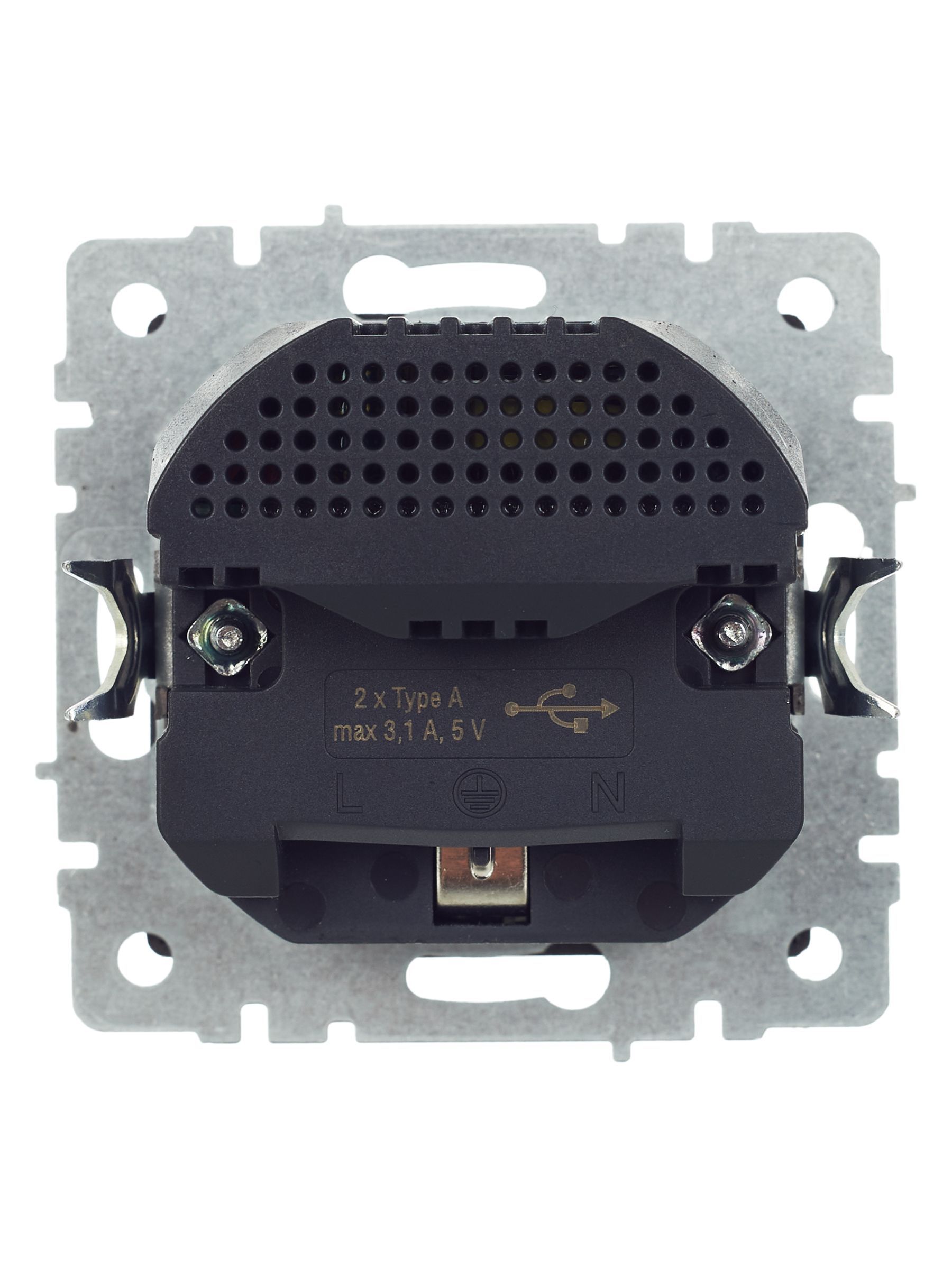 BRITE Розетка 1-местная с заземлением с защитными шторками 16А с USB A+A 5В 3,1А РЮш10-2-БрС сталь IEK - Фото 2