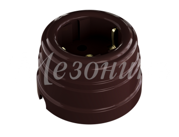 Розетка ретро пластиковая, двухполюсная, с заземляющим контактом, IP20, цвет - коричневый
