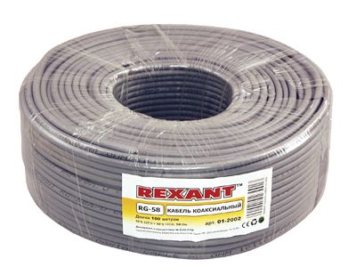 Кабель коаксиальный RG-58 A/U, 50 Ом, Cu/Al/Cu, 64%, 100м, INDOOR, серый REXANT - Фото 2