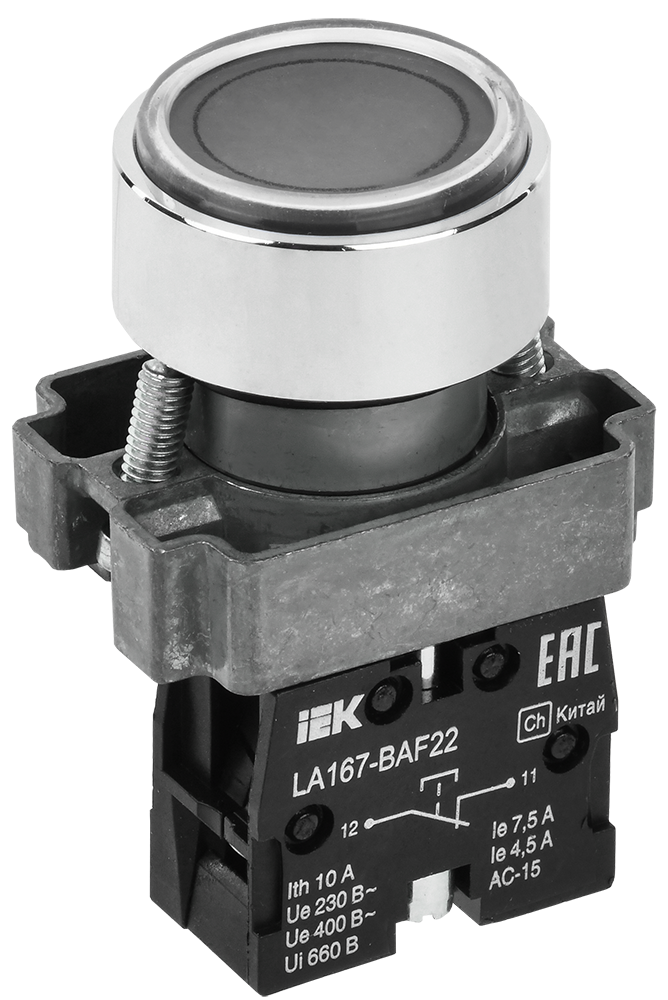 Кнопка управления LA167-BAF22 d=22мм 1р черная IEK