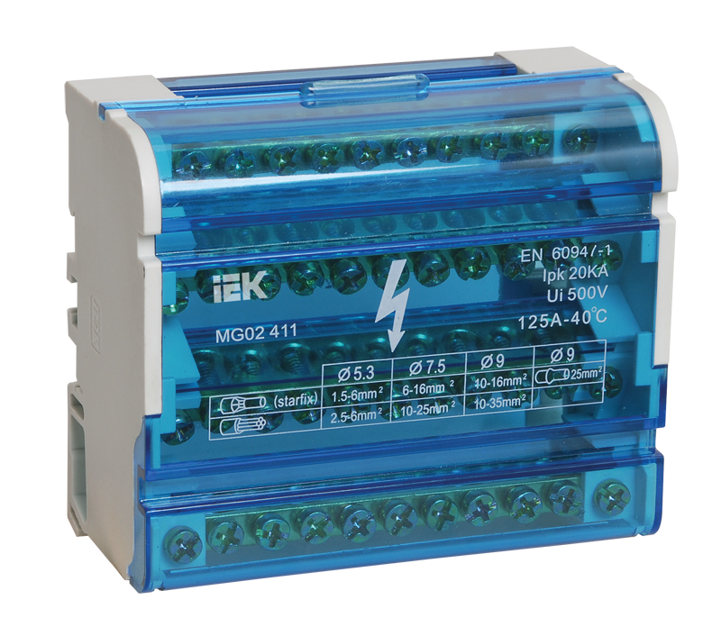 Шины на DIN-рейку в корпусе (кросс-модуль) ШНК 4х11 3L+PEN IEK