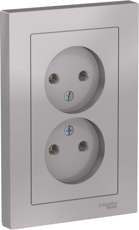 Розетка 2-м СП AtlasDesign 16А IP20 без заземл. в сборе алюм. SE ATN000320