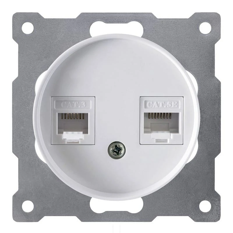 Розетка двойная телефон/компьютер RJ11/RJ45 кат.5e, цвет белый Florence