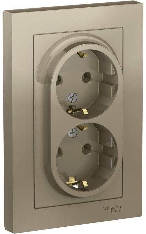 Розетка 2-м СП AtlasDesign 16А IP20 с заземл. в сборе шампань SE ATN000524