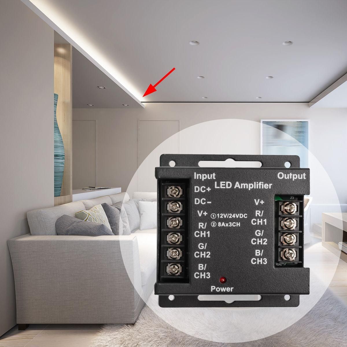 Усилитель RGB 12В, 288 Вт, 3 канала*8А, размеры 73*80*33 мм - Фото 10