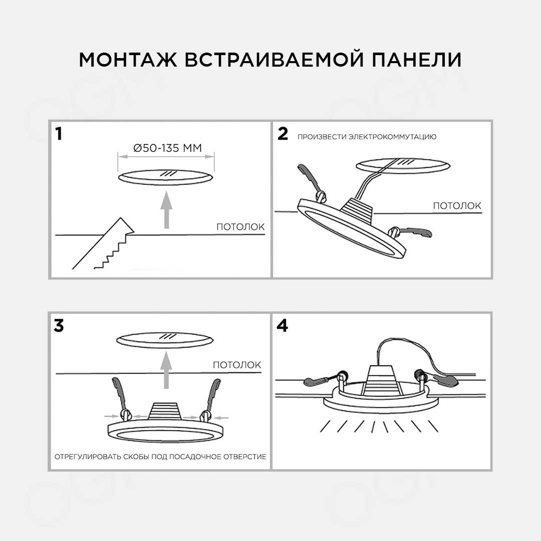 Панель светодиодная встраиваемая круглая 15Вт, 1200Лм,  Ø175х20мм,4500К, Apeyron - Фото 11