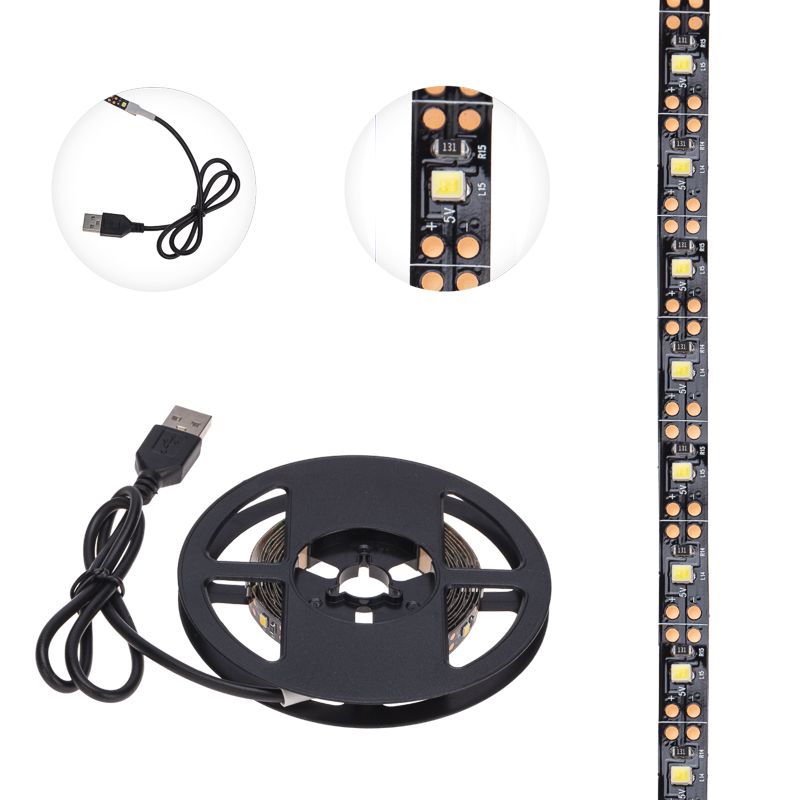 Лента светодиодная 5В, SMD2835, 4,8Вт/м, 60 LED/м, 2700K, 8мм, 2м, с USB коннектором, черная, IP20 LAMPER - Фото 3