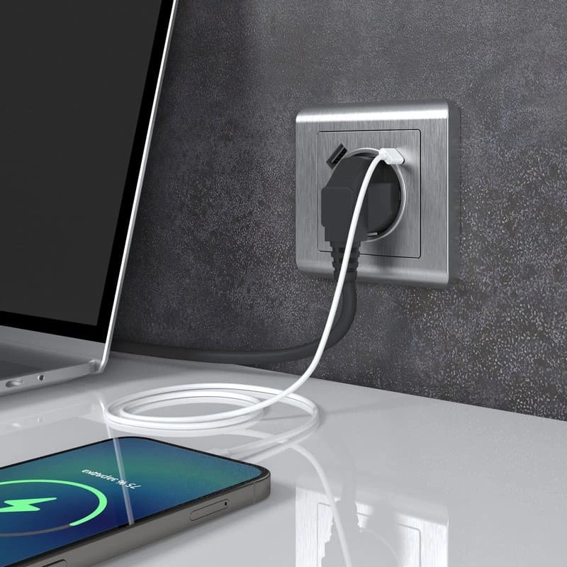 Розетка с заземлением, шторками и USB тип A+C (серебряный рифленый ) Werkel - Фото 3