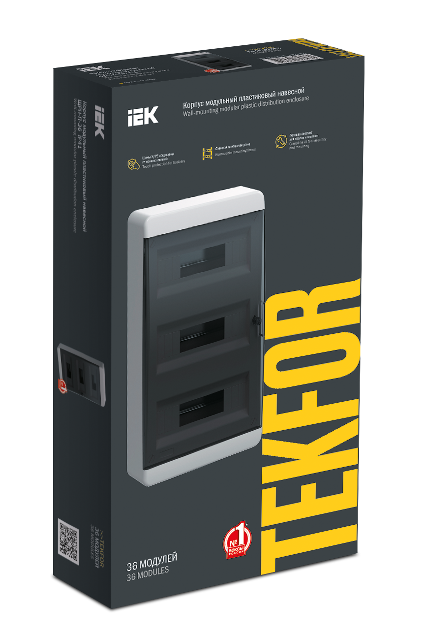 TEKFOR Корпус пластиковый ЩРН-П-36 IP41 черная прозрачная дверь IEK - Фото 2