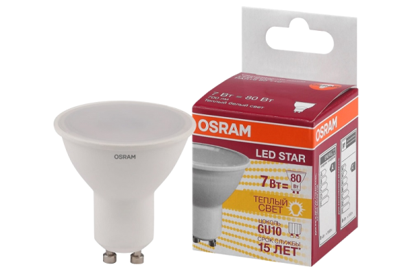Лампа светодиодная  LED Star PAR16, 700лм, 7Вт, 3000К, цоколь GU10 OSRAM