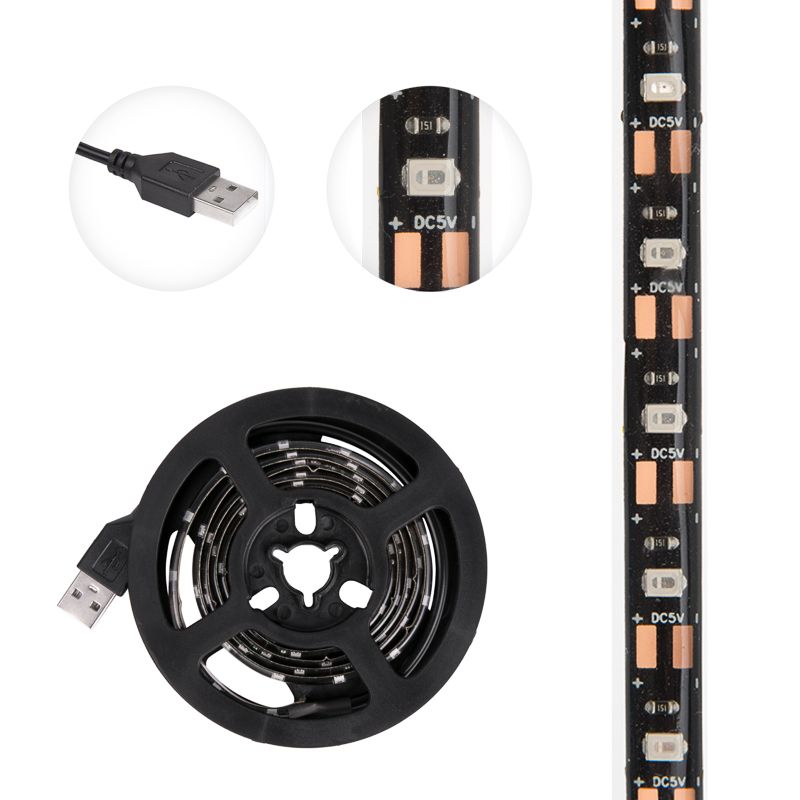Лента светодиодная 5В, SMD2835, 4,8Вт/м, 60 LED/м, зеленый, 8мм, 1м, с USB коннектором, черная, IP65 - Фото 3