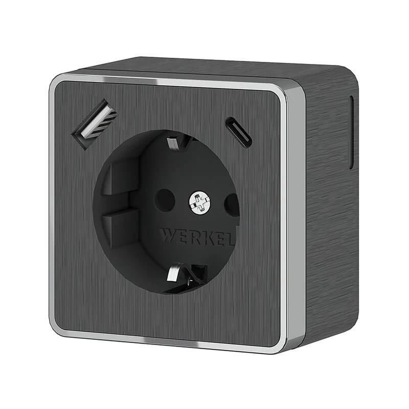 Розетка с заземлением, шторками и USB тип A+C Gallant (графит рифленый) Werkel