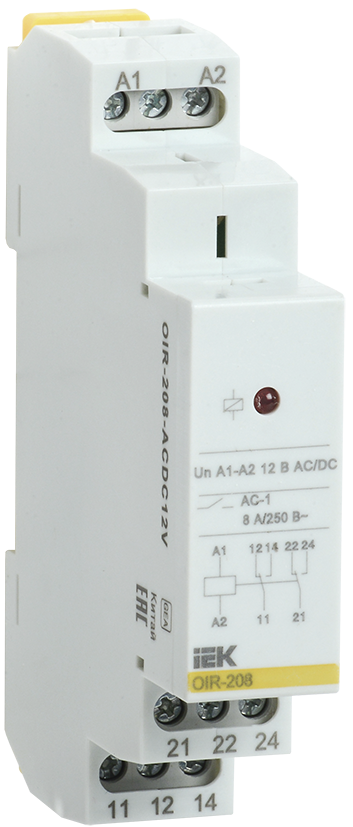 Реле промежуточное модульное OIR 2 контакта 8А 12В AC/DC IEK