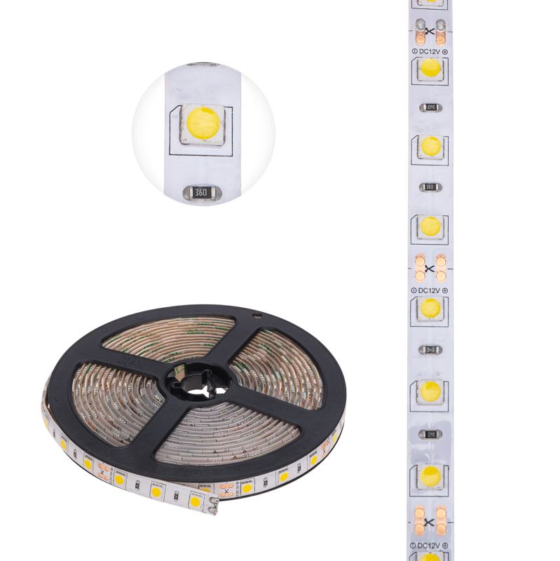 Лента светодиодная 12В, SMD5050, 14,4Вт/м, 60 LED/м, 2700К, 10мм, 5м, для БП с клеммами, IP65 LAMPER - Фото 3